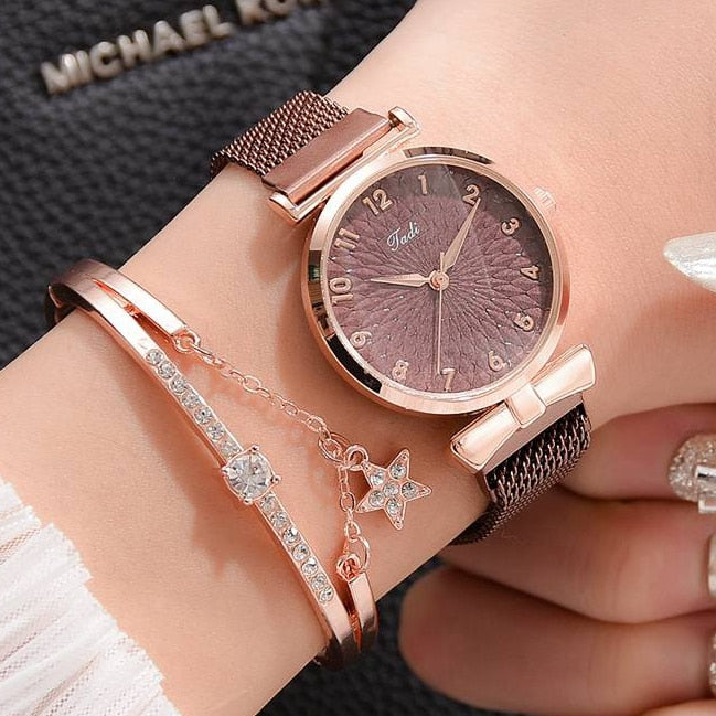 Luxury Women Bracelet Quartz Watches For Women Magnetic Watch Ladies Sports Dress Pink Dial Wrist Watch Clock Relogio Feminino