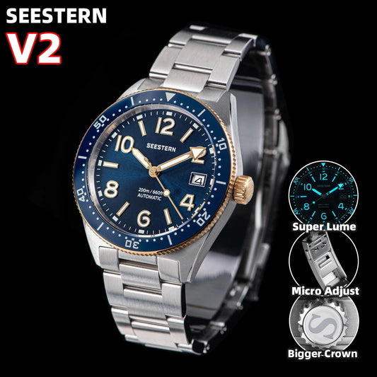 SEESTERN S434 Diving Watch of Men NH35 Automatic Movement 200M Waterproof Mechanical Wristwatches Luminous Sapphire Skeleton V2