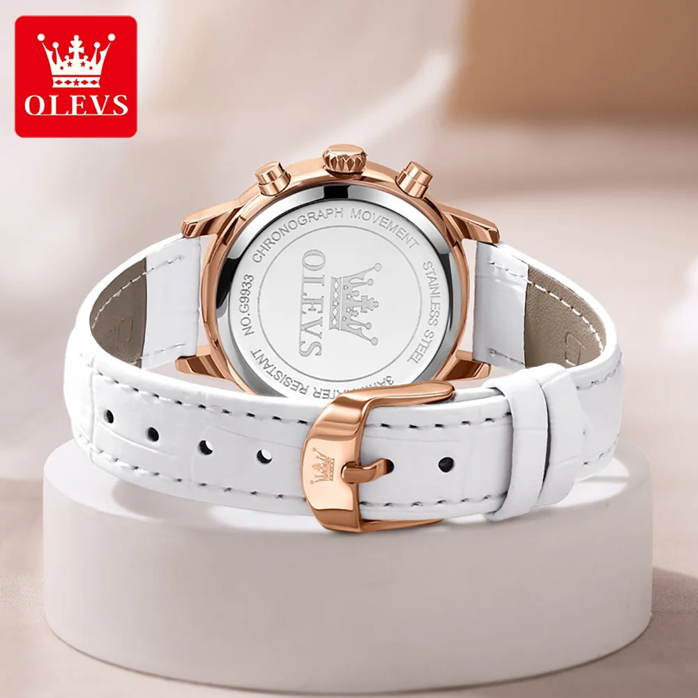 OLEVS Diamond Dial Quartz Watch for Women Elegant Leather Strap Ladies Dress Wrist Watches Bracelet Necklace Gift Sets For Girls