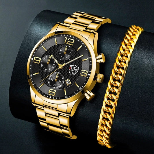 Luxury Mens Gold Bracelet Business Watches Stainless Steel Quartz Watch Male Sports Calendar Luminous Clock relogio masculino